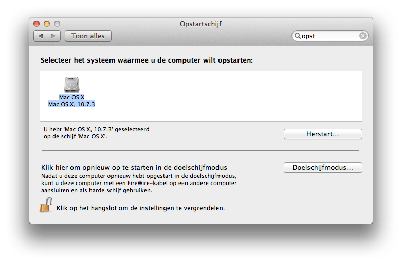 Opstartvoorkeuren » Bootdisk selecteren Opstartvoorkeuren » Bootdisk selecteren