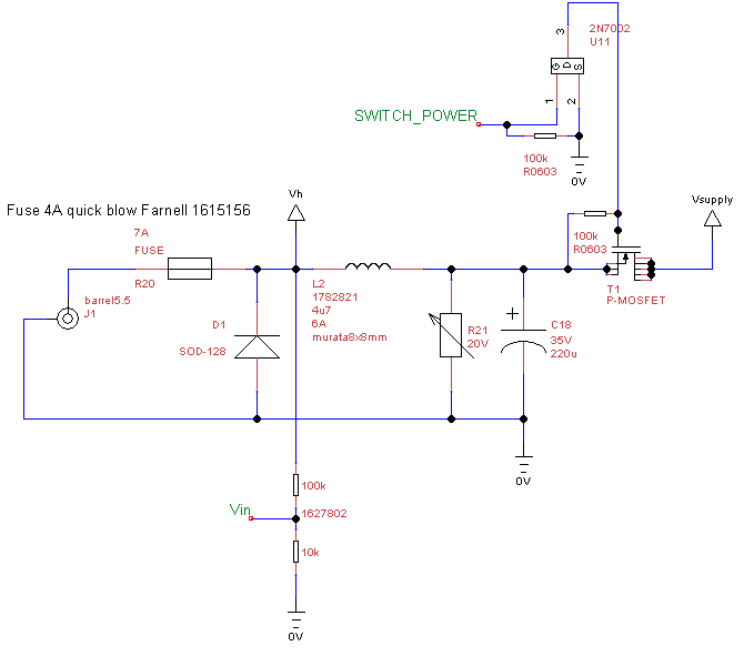 Input protections (LC filter, MOV, fuse and diode) - schematic Input protections (LC filter, MOV, fuse and diode) - schematic