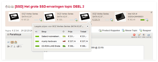 Productkader met geopende prijspopup