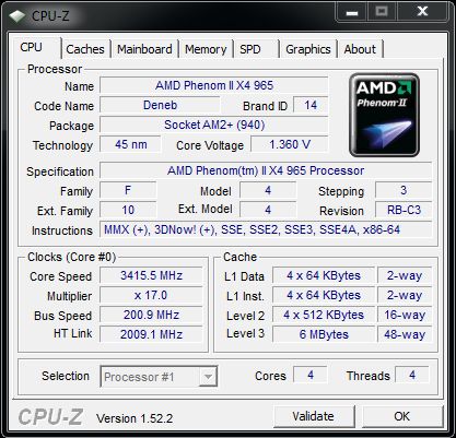 Cpu-z AMD Phenom II X4 965