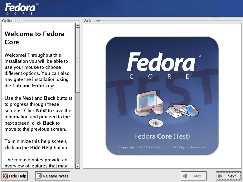 Fedora Core Installer - begin