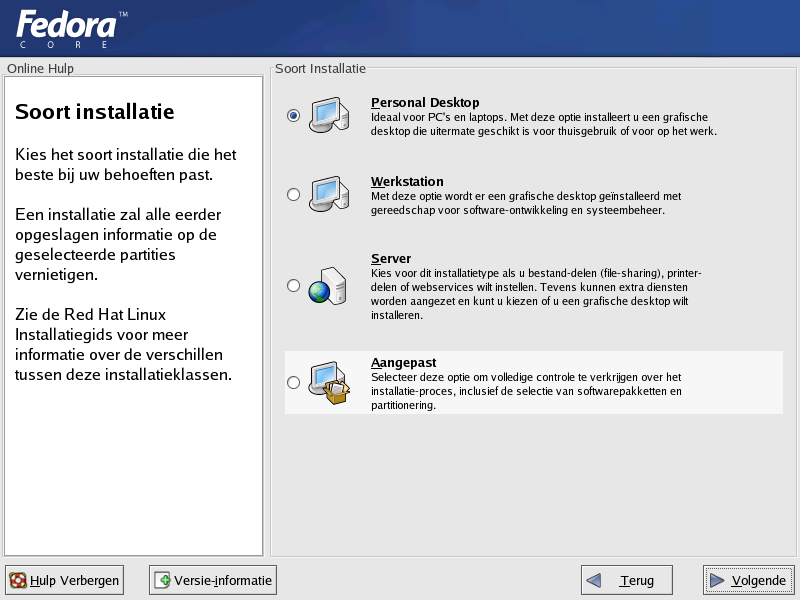 Fedora Core Installatie - Pakket selectie