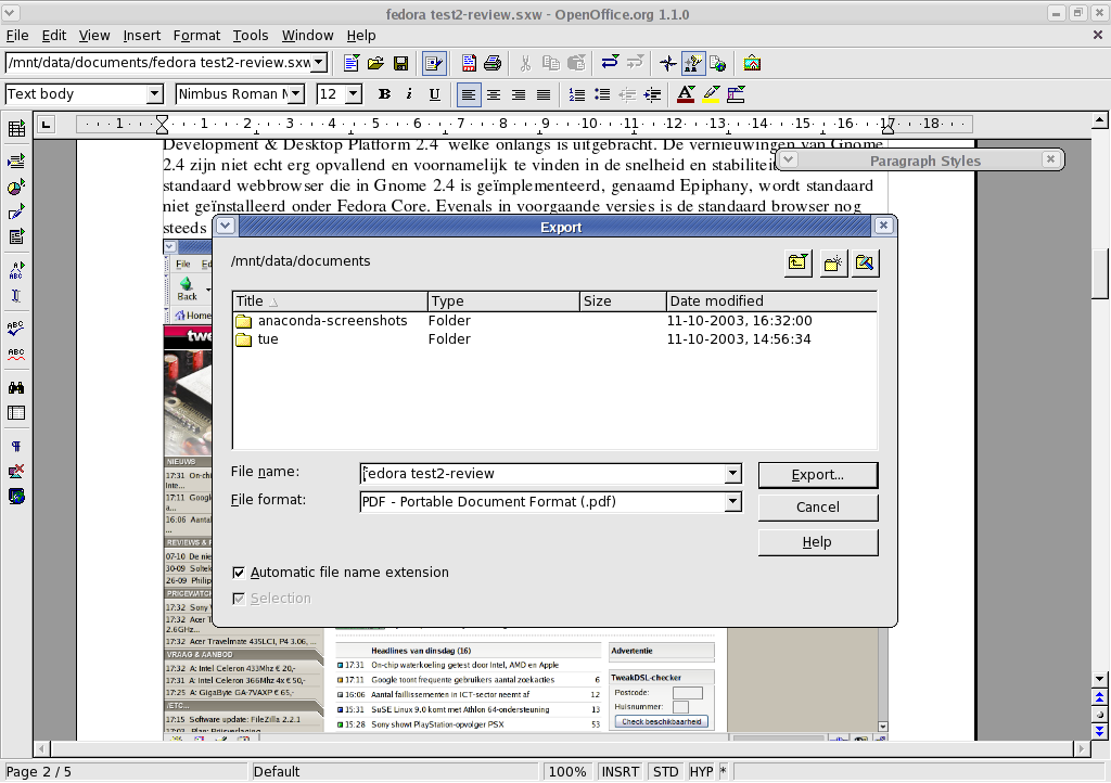 Fedora Core 1 - OpenOffice