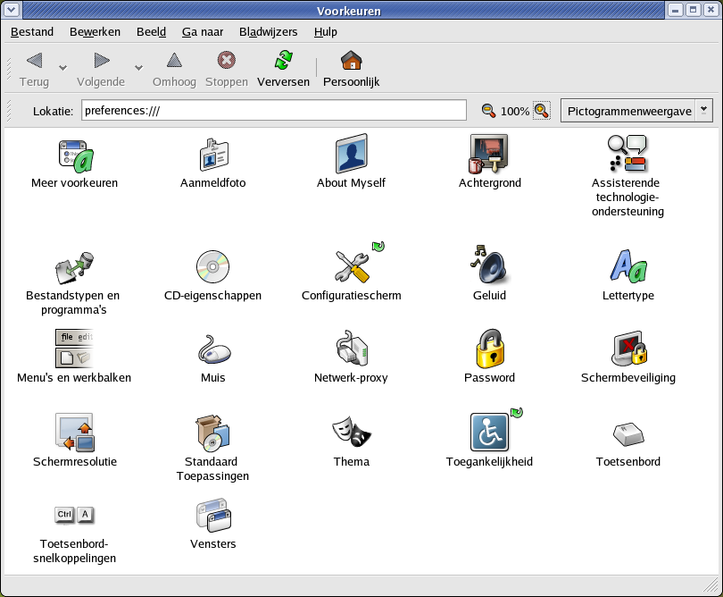Fedora Core 1 - Configuratiescherm