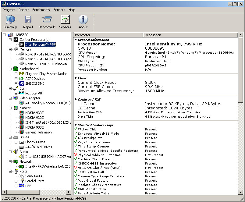 HWiNFO32 1.43 screenshot