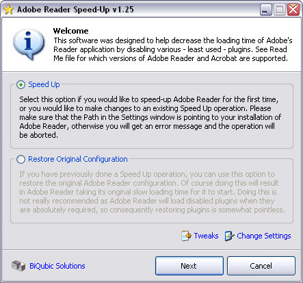 Adobe Reader Speed-Up 1.25 screenshot