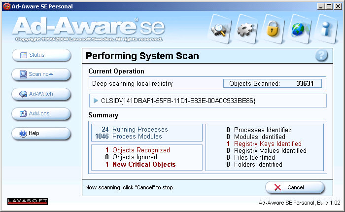 Ad-aware SE 1.02 screenshot