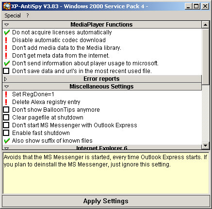 XP-AntiSpy 3.83 screenshot