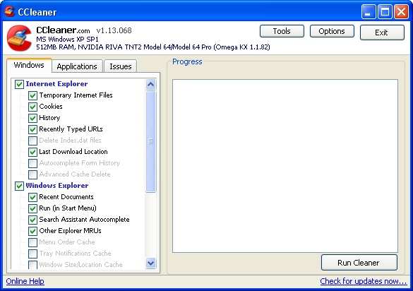 CCleaner 1.13 screenshot