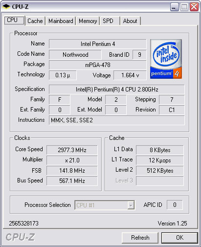 CPU-Z 1.25 screenshot