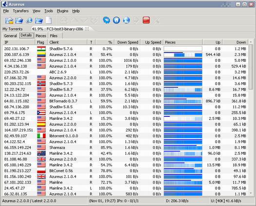 Azureus screenshot met country locator plugin (resized)