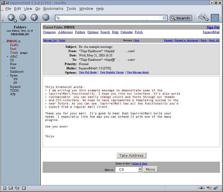 SquirrelMail 1.5.0 screenshot