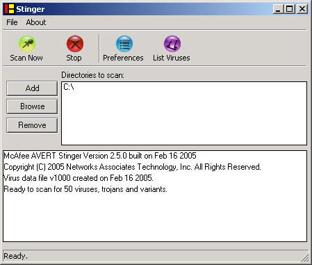 McAfee Stinger 2.5.0 screenshot