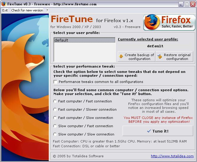FireTune 0.3 screenshot