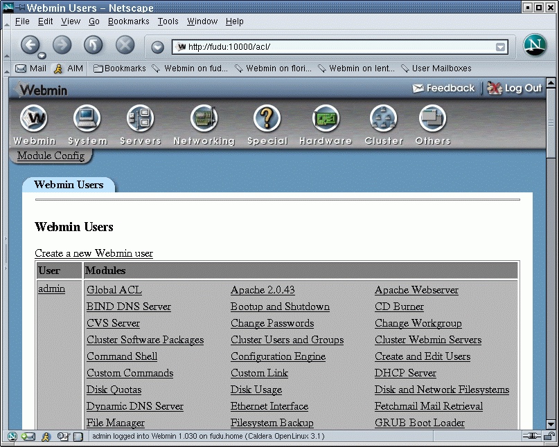 Webmin access control screenshot