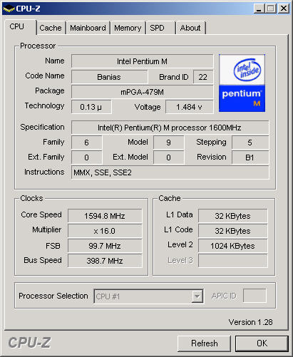CPU-Z 1.28 screenshot