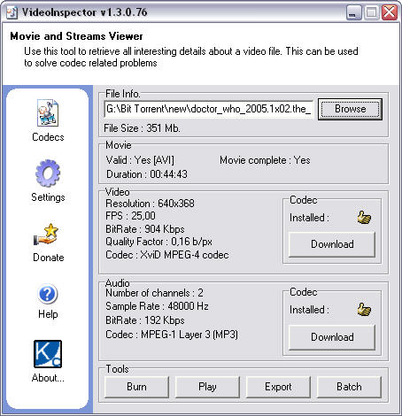 VideoInspector 1.3.0.76 screenshot