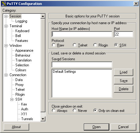 PuTTY 0.58 screenshot