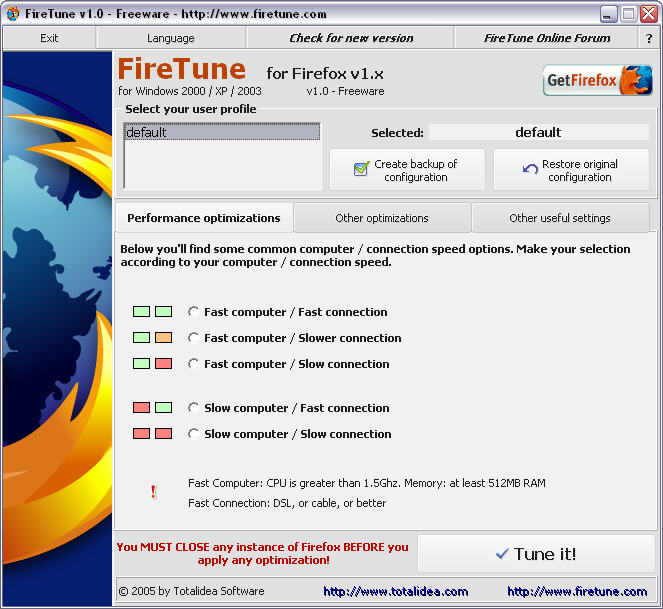 FireTune 1.0 screenshot