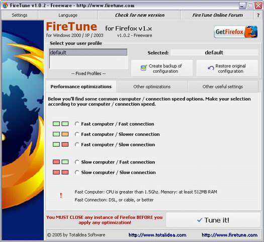 FireTune 1.0.2 screenshot (resized)