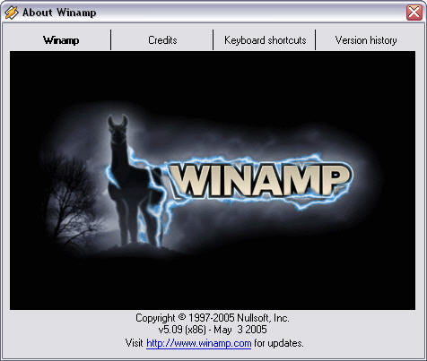 Winamp 5.09 about screenshot