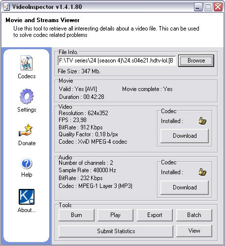 VideoInspector 1.4.1.80 screenshot