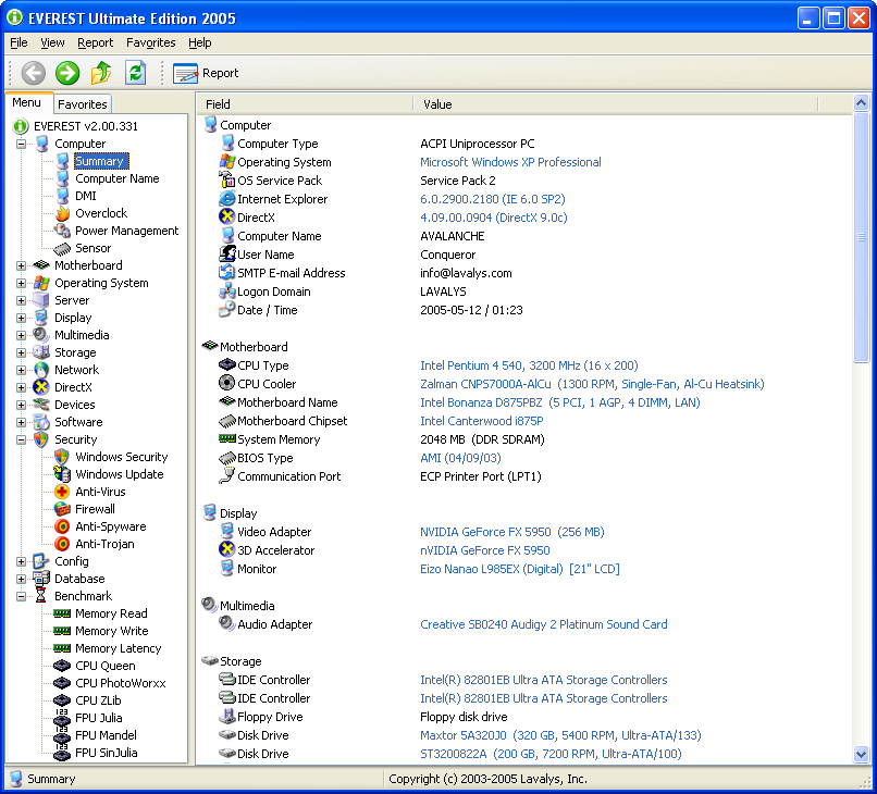 Everest Ultimate Edition 2005 screenshot