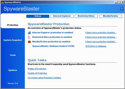 SpywareBlaster 3.4 screenshot (resized)