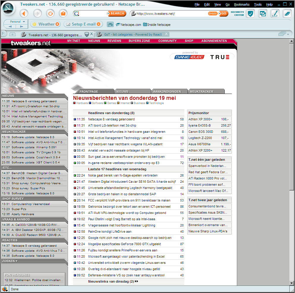 Tweakers.net in Netscape 8.0 (groot)