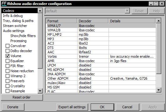 ffdshow audio decoder configuration