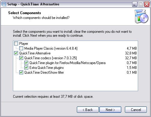 QuickTime Alternative 1.63 setup screenshot