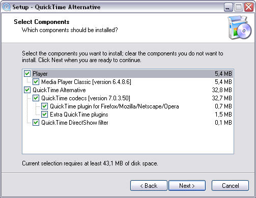 QuickTime Alternative 1.65 installatie screenshot