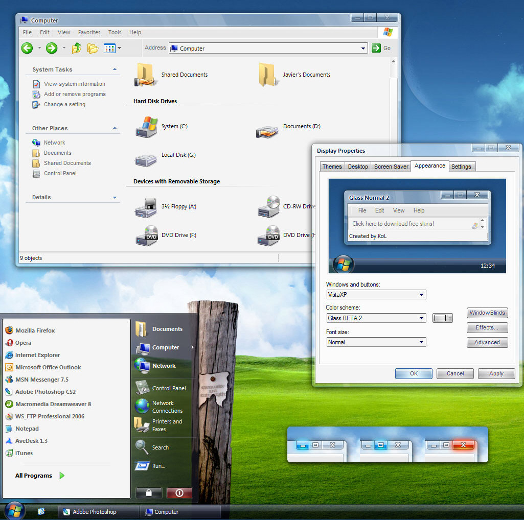 WindowBlinds 5 screenshot, visual style Windows Vista