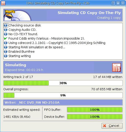 K3b audio cd copy screenshot