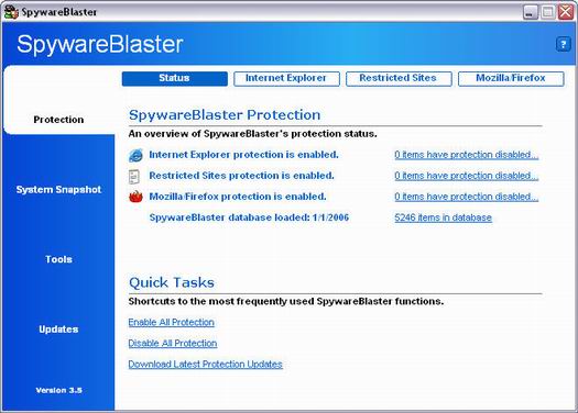 SpywareBlaster 3.5 screenshot (resized)