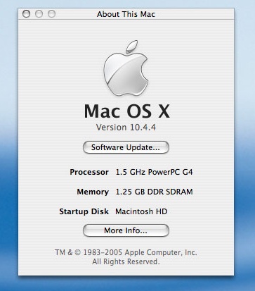 Apple Mac OS X 10.4.4 - About