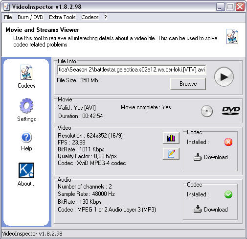 VideoInspector 1.8.2.98 screenshot