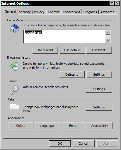 Internet Explorer 7 build 5299 - Internet Options