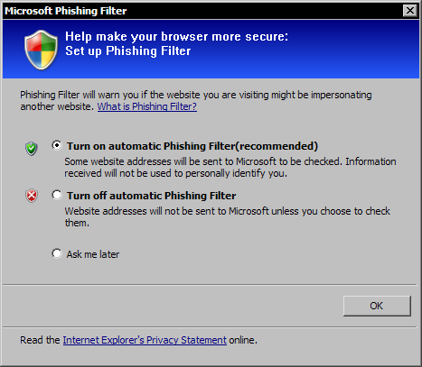 Internet Explorer 7 build 5299 - Phising Filter