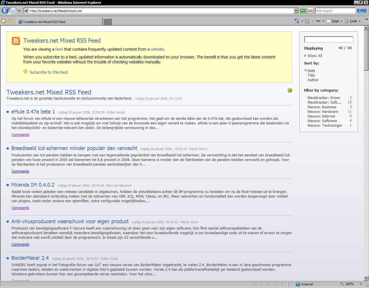 Internet Explorer 7 build 5299 - Integratie RSS-feeds