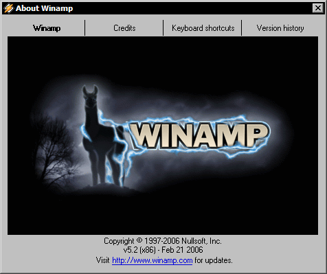 Winamp 5.2 final - about