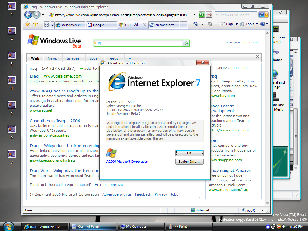 Internet Explorer 7 beta 2 build 5358 (groot)