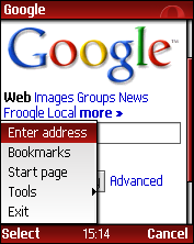Google op Opera mini 2.0
