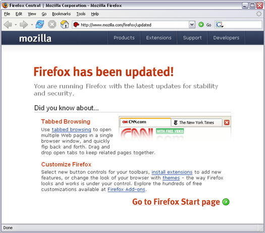 Mozilla Firefox 1.5.x na update screenshot (resized)