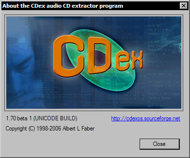CDex 1.70 beta 1 - about