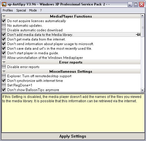 XP-Antispy 3.96 screenshot