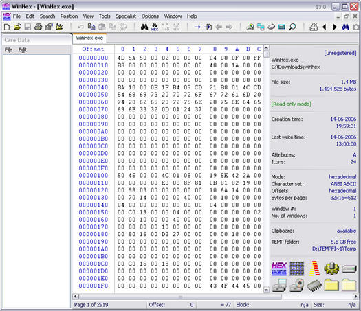 WinHex 13.0 screenshot (resized)