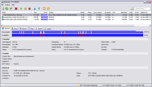 �Torrent 1.5.1 beta screenshot (resized)