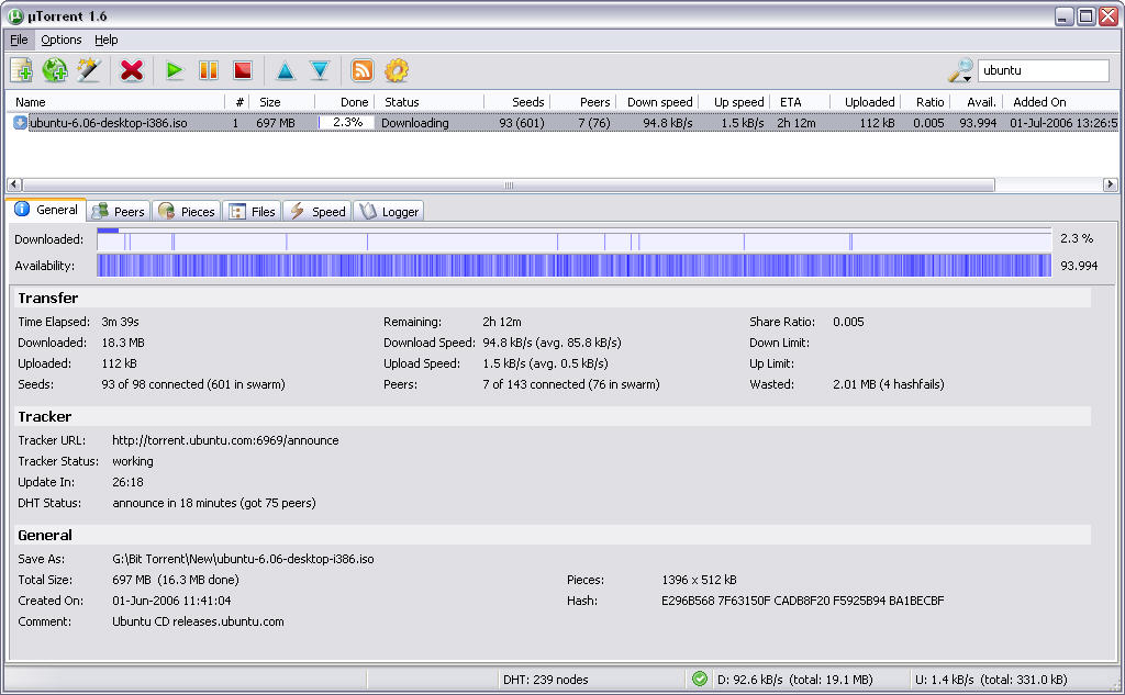 �Torrent 1.6 screenshot