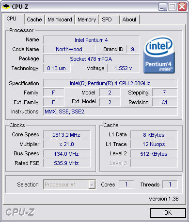 CPU-Z 1.36 screenshot